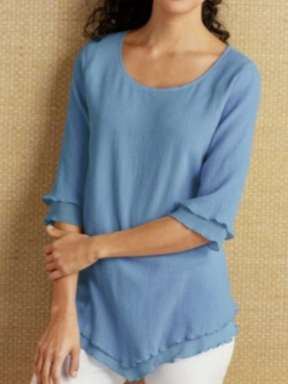 Soft Surroundings Siesta Key Cotton Top Sz S Blue #304H